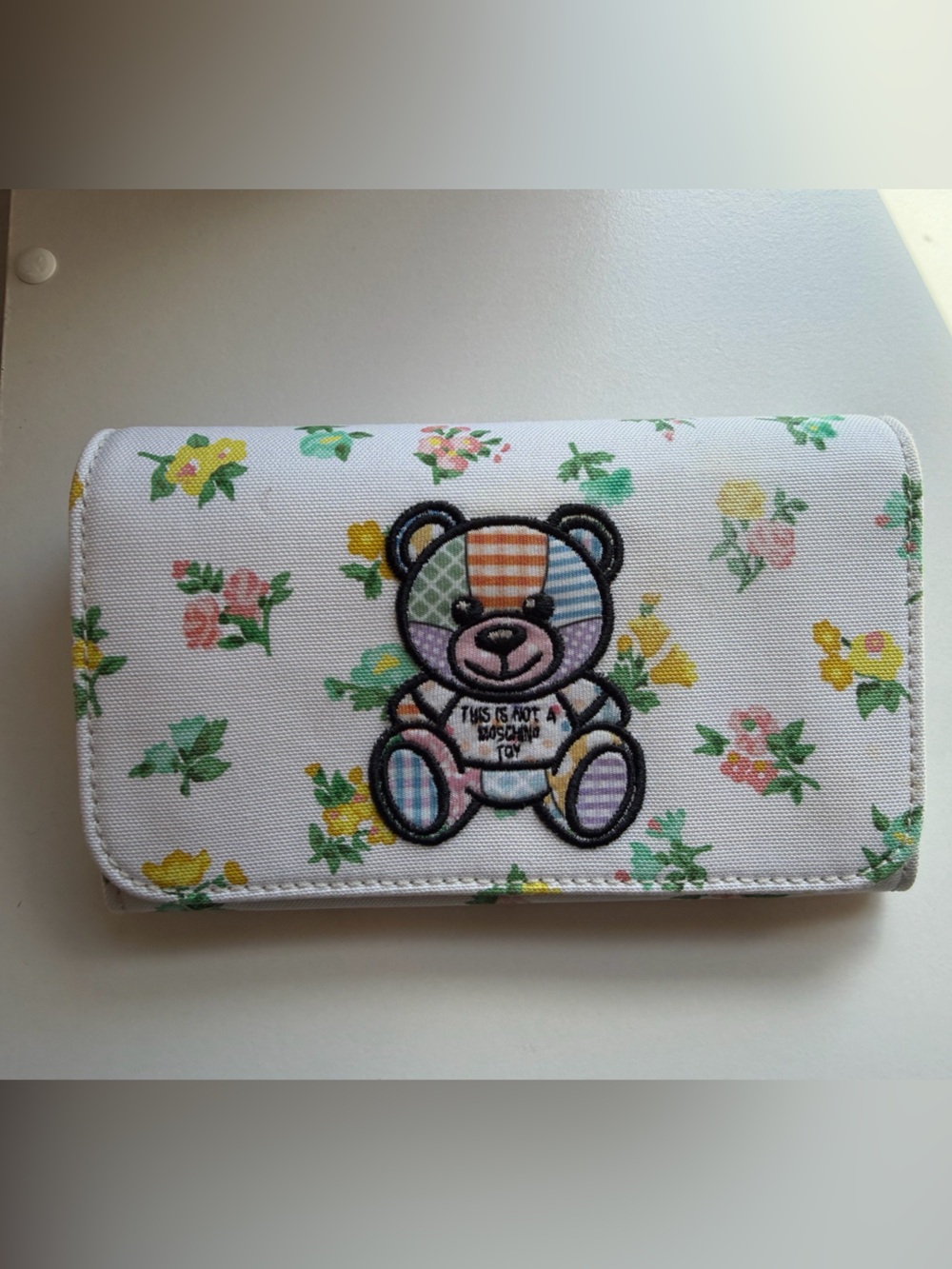 Moschino White Floral Patch Teddy Wallet